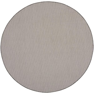Courtyard Ivory/Charcoal 6 ft. x 6 ft. Solid Geometric Contemporary Round Indoor/Outdoor Area Rug