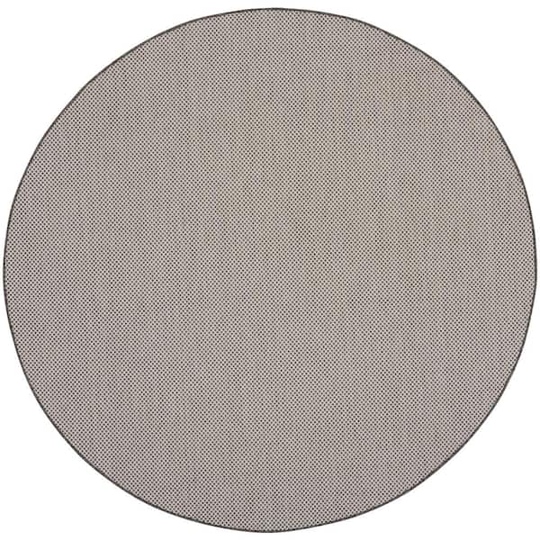 Nourison Courtyard Ivory/Charcoal 6 ft. x 6 ft. Solid Geometric Contemporary Round Indoor/Outdoor Area Rug
