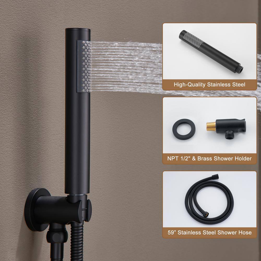 Matte Black Stainless Steel Thermostatic Rain Shower System with Handheld
