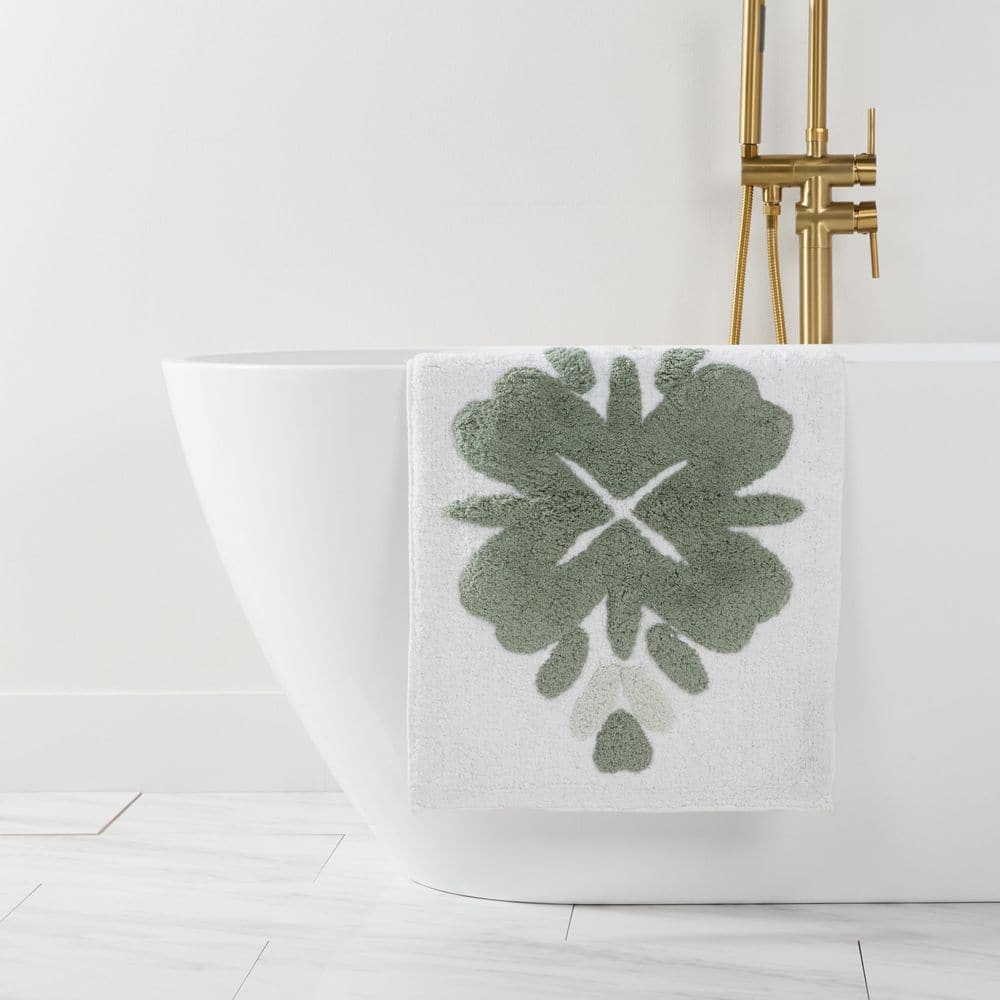 Becky Cameron 21 in. x 34 in. Sage Green Floral 100% Cotton Bath Mat BM ...