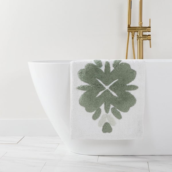 21 in. x 34 in. Sage Green Floral 100% Cotton Bath Mat