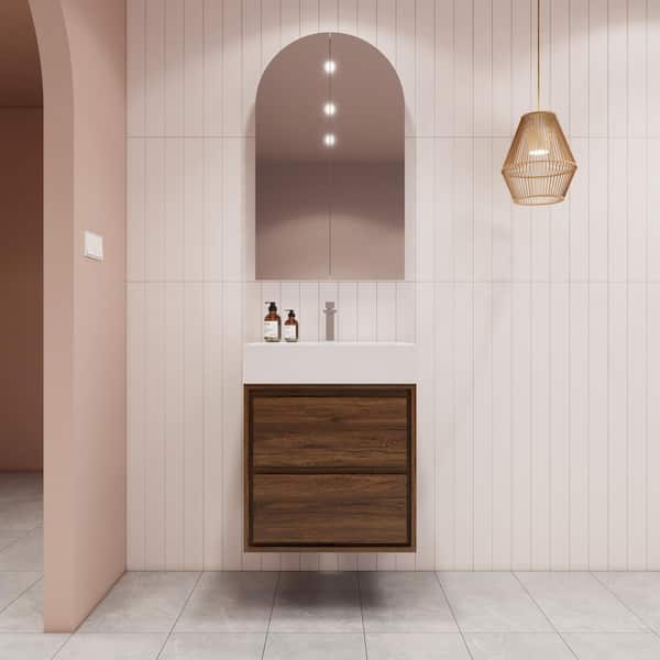 BV Better Vanity Saggie 24 in. W x 20 in. D x 28 in. H Single Sink Floating Bath Vanity in Rosewood with White Acrylic Top