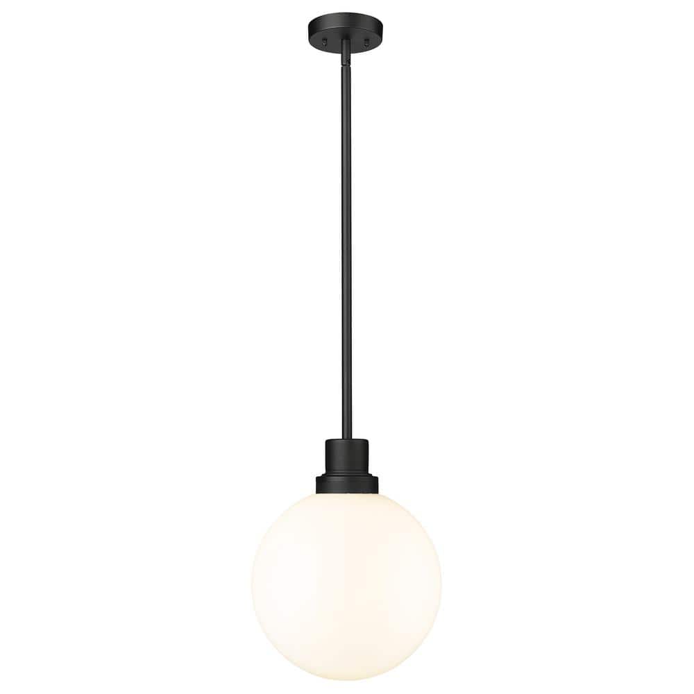 Laurent 1-Light Black Outdoor Pendant-Light with Opal Glass