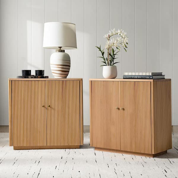 Bonnot Teak 32 in. Tall 2-Door Wood Accent Cabinet with Adjustable Shelf (Set of 2)