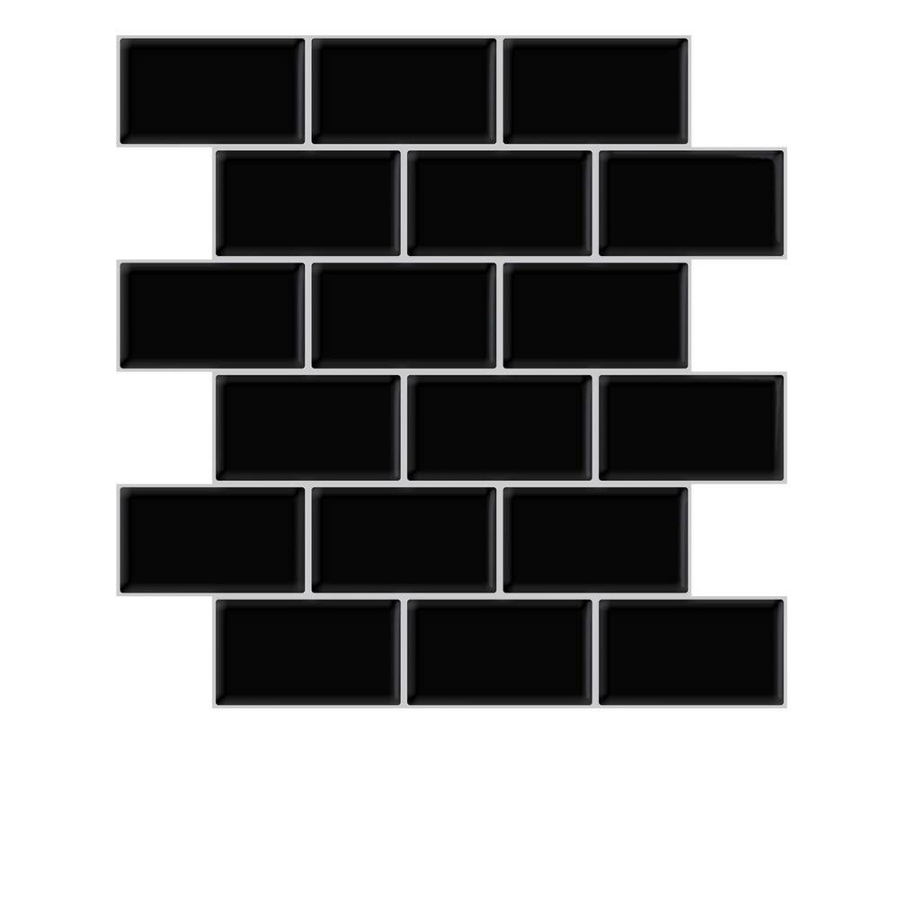 Art3d 12 in. x 12 in. Black Subway Tile Vinyl Peel and Stick Tile Backsplash for Kitchen