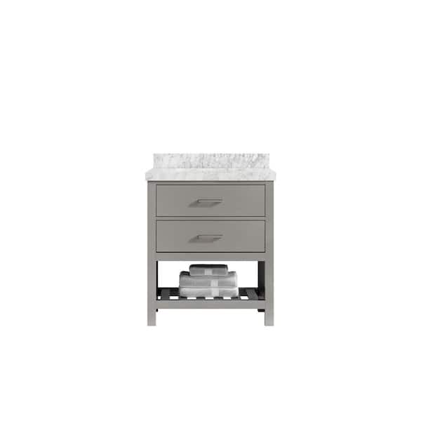 Willow Collections Parker 30 in. W x 22 in. D x 36 in. H Bath Vanity in Elephant Gray with 2 in. Carrara Marble Top
