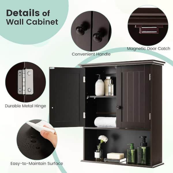 Costway 23.5 in. W x 8 in. D x 28 in. H Espresso Bathroom Storage Wall  Cabinet Wooden Medicine Cabinet Storage Organizer HW66930CF - The Home Depot