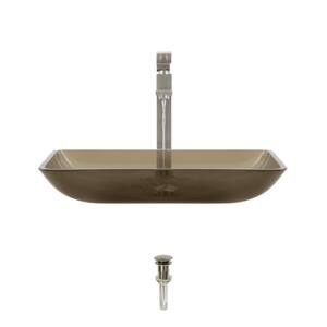 Glass Vessel Sink in Taupe with 721 Faucet and Pop-Up Drain in Brushed Nickel