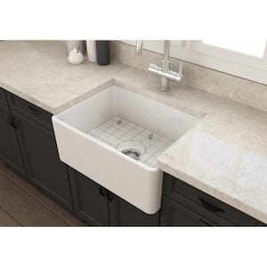 24 in. Farmhouse/Apron-Front Single Bowl White Fireclay Kitchen Sink with Bottom Grid