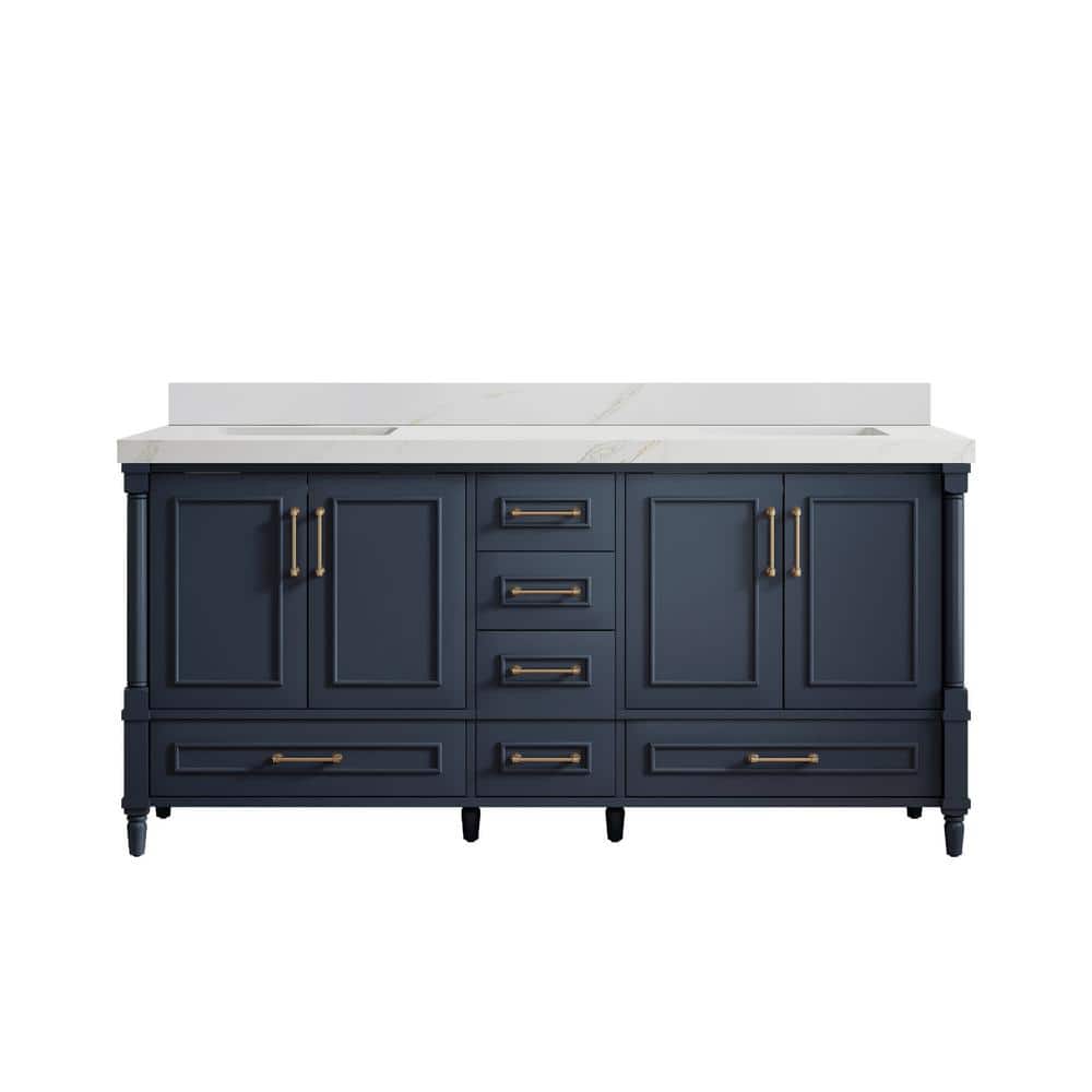 Hudson 72 in. W x 22 in. D x 36 in. H Double Sink Bath Vanity in Navy Blue with 2 in. Calacatta Sienna qt. Top price history on PriceWatchPro