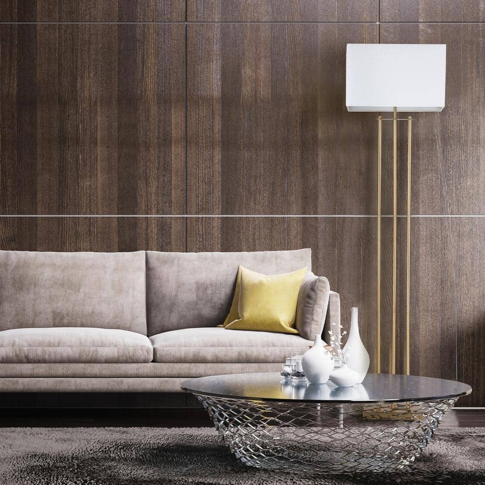 62" Matte Brass Floor Lamp with White Linen Shade