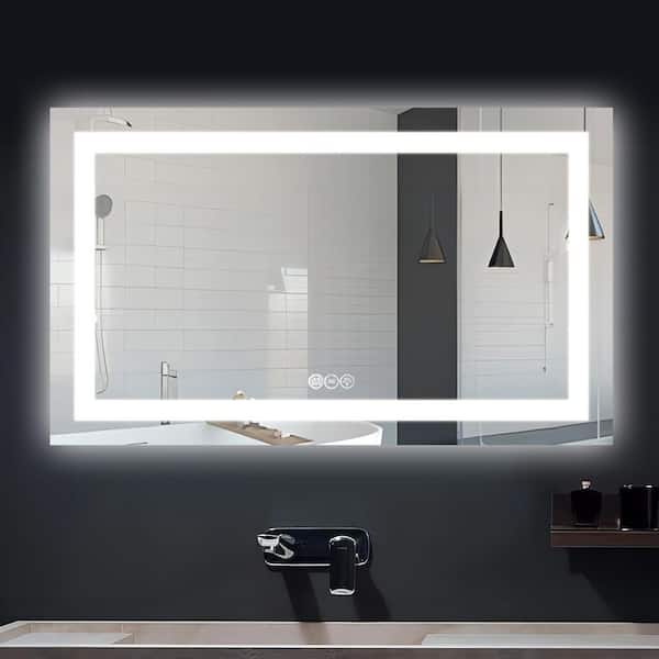 UPIKER 40 in. W x 24 in. H Rectangular Frameless LED Anti Fog Wall Bathroom Vanity Mirror in Silver