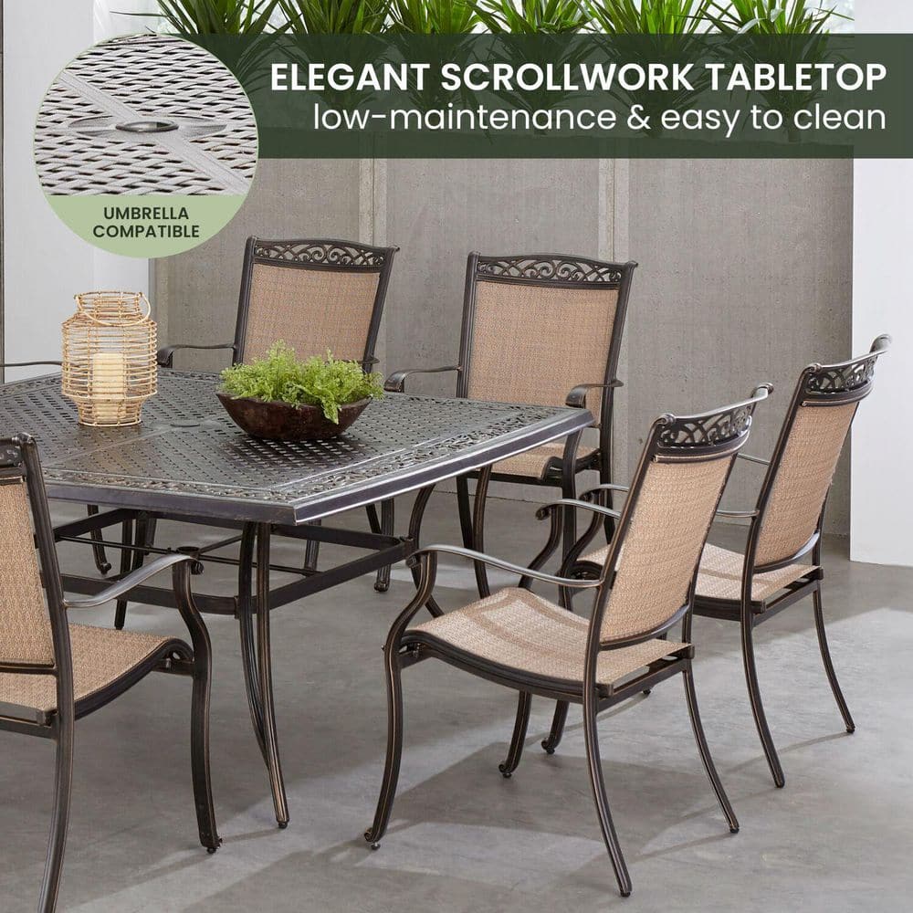 Fontana 9-Piece Bronze Outdoor Dining Set with Cast-Top Table