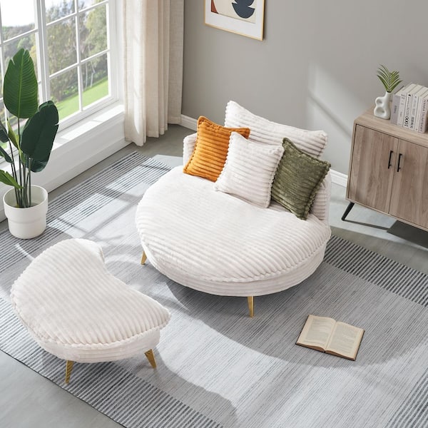 45 in. W Armless Corduroy Square Sofa with 3-Matching Pillows and 2-Seats in Beige