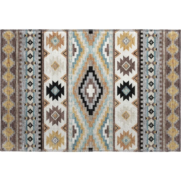 Mayfield Premium Machine Washable Abstract AMF2539 Chocolate 3 ft. x 4 ft. Area Rug