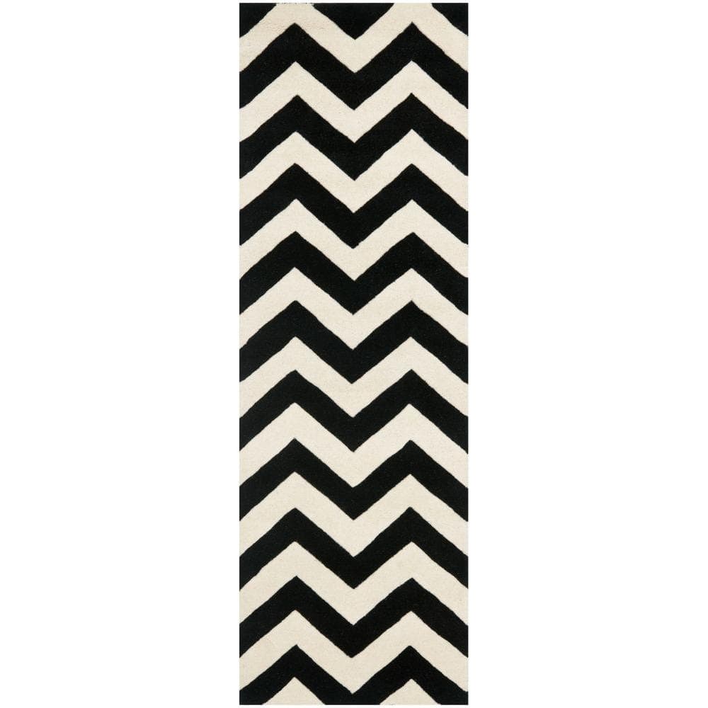 Ivory and Black Hand-Tufted Wool Chevron Area Rug
