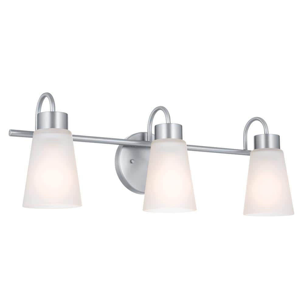 KICHLER Erma 23 in. 3-Light Brushed Nickel Traditional Bathroom Vanity Light with Satin Etched Glass Shades