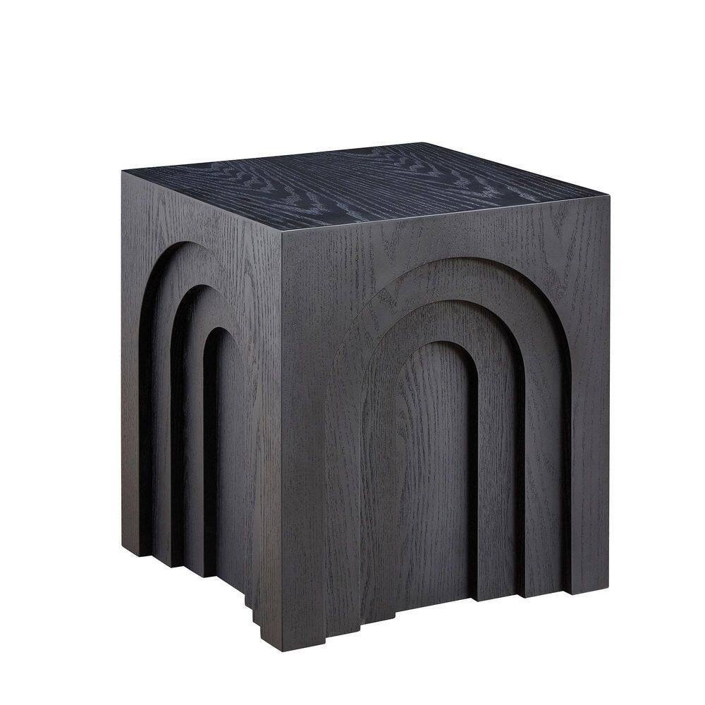 Black Plastic Square Modern Outdoor Side Table with Wood Texture