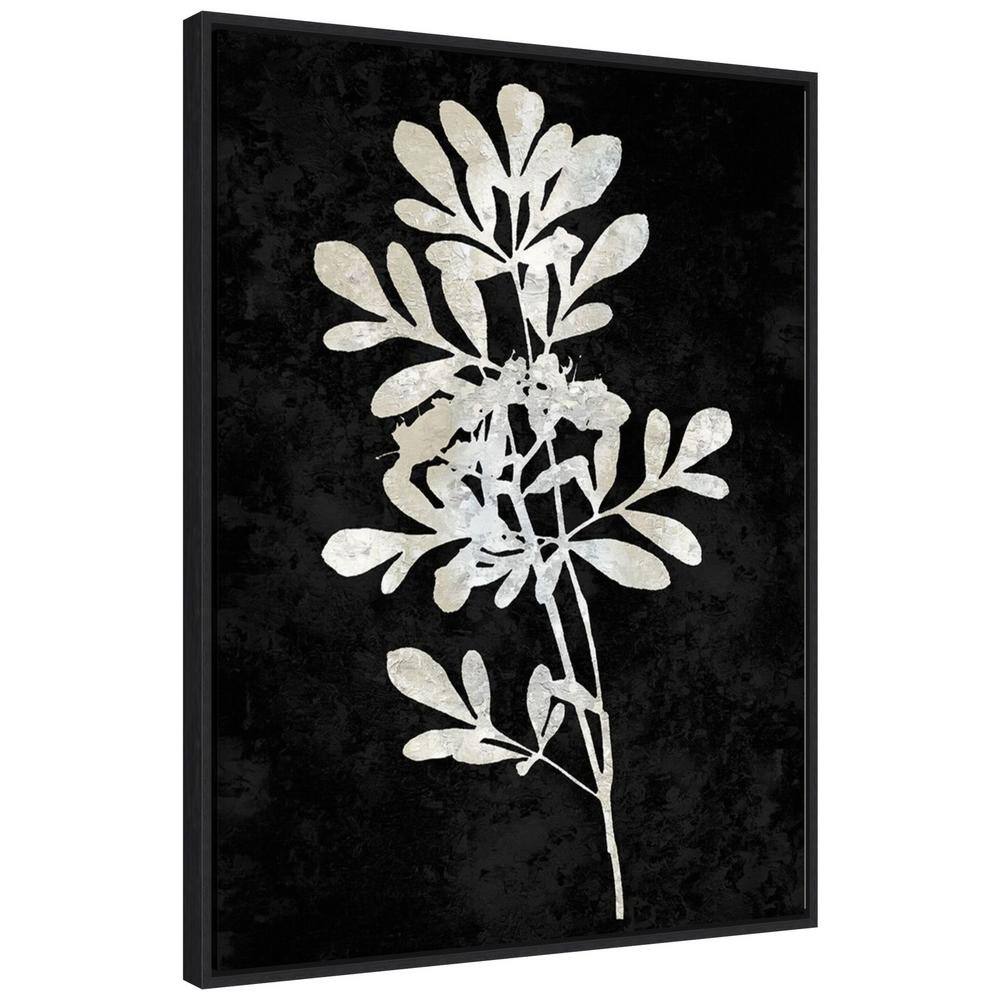Plant Life White on Black Canvas Wall Art with Black Frame