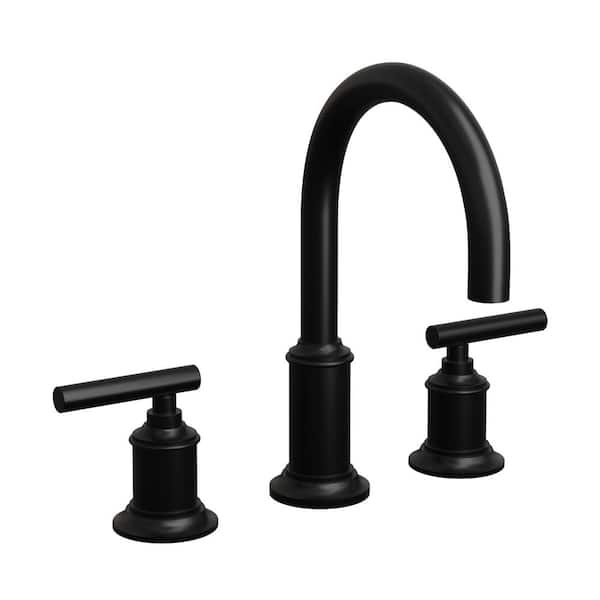8 In. Widespread 2-Handle Modern Gooseneck Bathroom Sink Faucet with Pop-Up Drain in Matte Black Finish