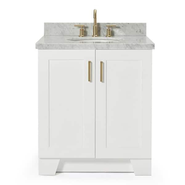 Taylor 30 in. Single Sink Freestanding Bathroom Vanity in White with Carrara White Marble Top