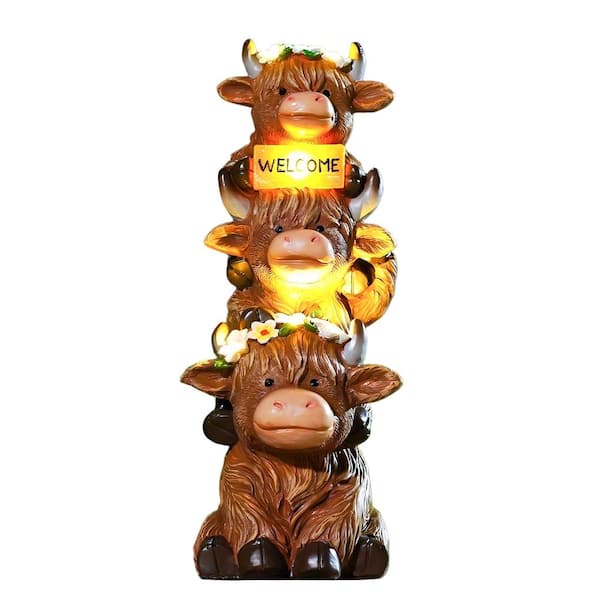 16 in Large Garden Highland Cow Statue Solar Garden Sculptures & Statues with Flower Decoration