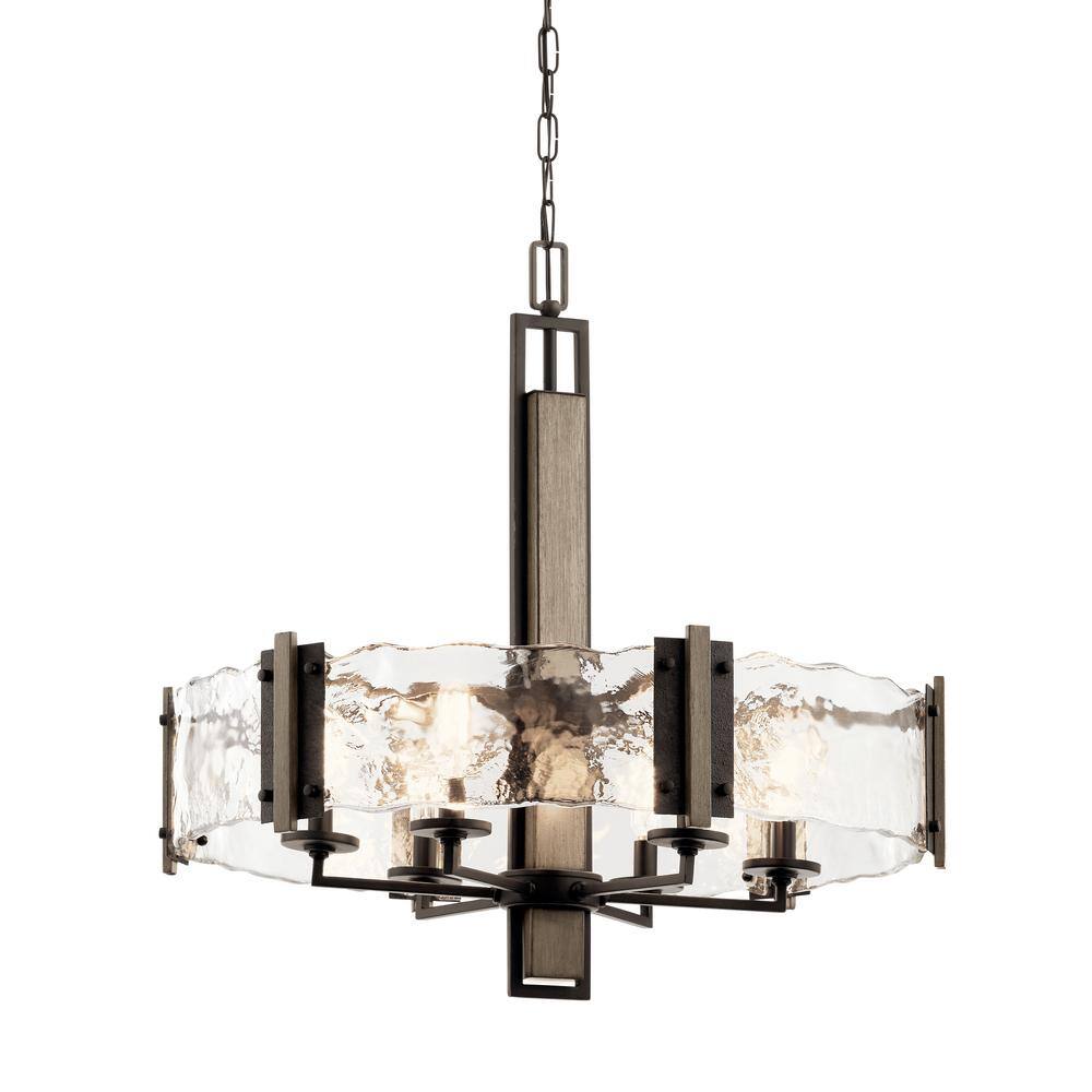 Rustic Country Bronze Drum Chandelier with Clear Shades - 28" Wide