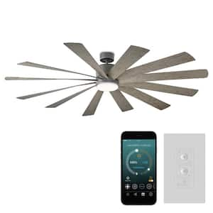 Windflower 80 in. Smart Indoor/Outdoor Graphite/W Gray 12-Blade Ceiling Fan Soft White Integrated LED +Wall Control