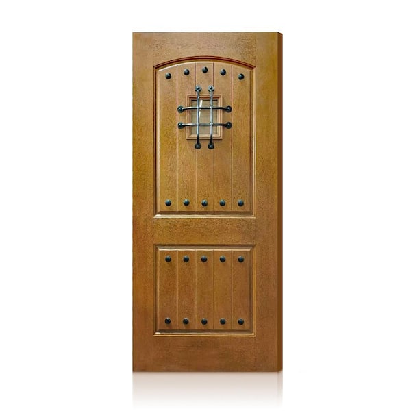 36 in. x 80 in. Reversible Classic Clear Glass Walnut Speakeasy Exterior Fiberglass Front Door Slab