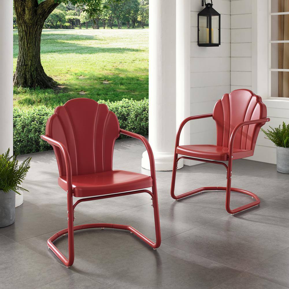 Tulip Retro Red Metal Outdoor Armchair Set