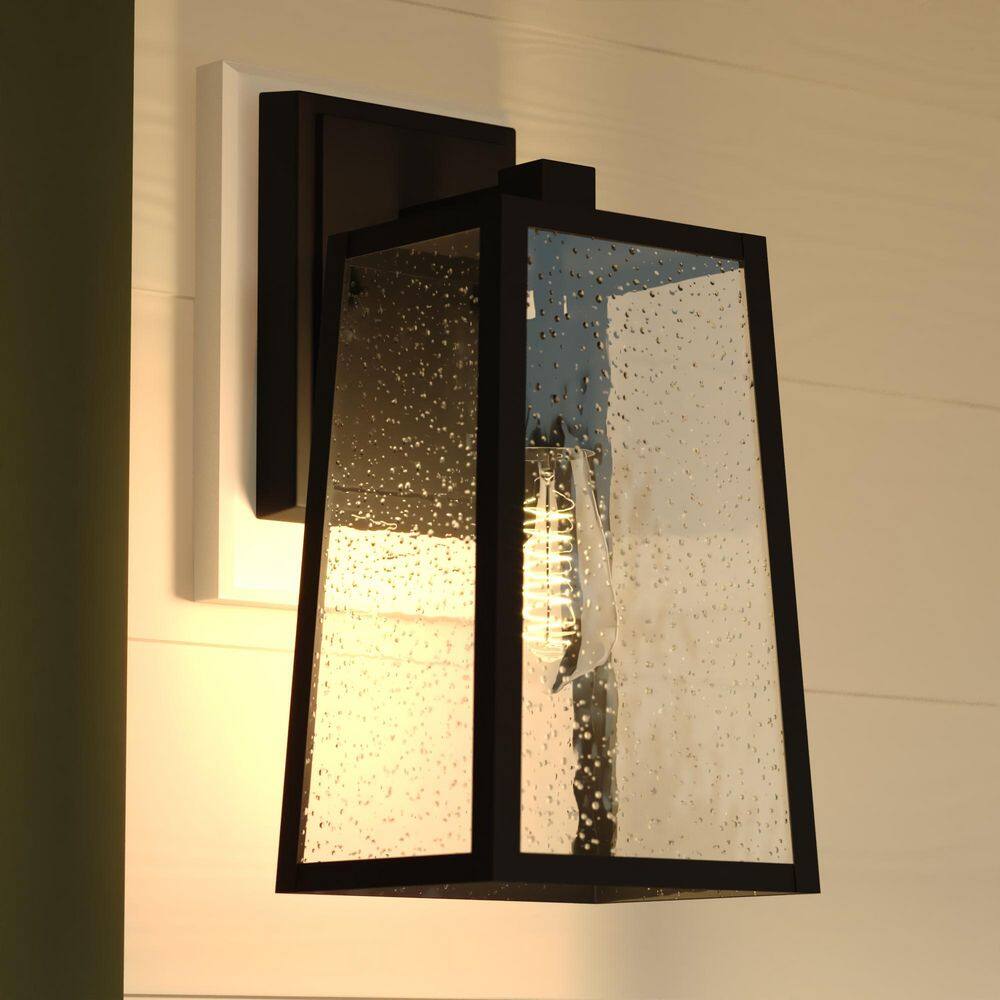 Sutton 14 in. H Black Outdoor Hardwired Sconce Wall Light made of Durable Steel, Clear Seeded Glass price history on PriceWatchPro