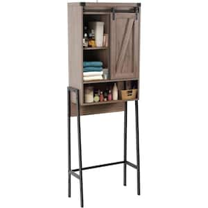 9.9 in. W x 69.9 in. H x 23 in. D White Over The Toilet Storage with Adjustable Shelf & Sliding Door in Gray