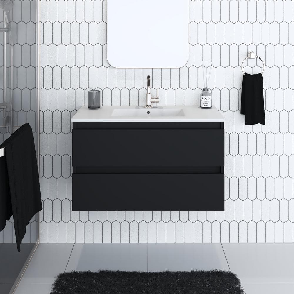 Salt 36 in. W x 18 in. D Bath Vanity in Glossy Black with Ceramic Vanity Top in White with White Basin price history on PriceWatchPro