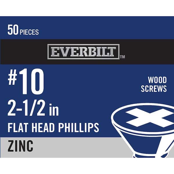 Everbilt #10 x 2-1/2 in. Phillips Flat Head Zinc Plated Wood Screw (50-Pack)