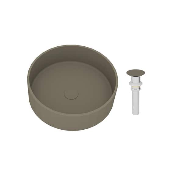 Boyel Living Striped Design 17 in. Round Vessel Bathroom Sink with Pop-up Drain in Taupe Clay Brown Cement