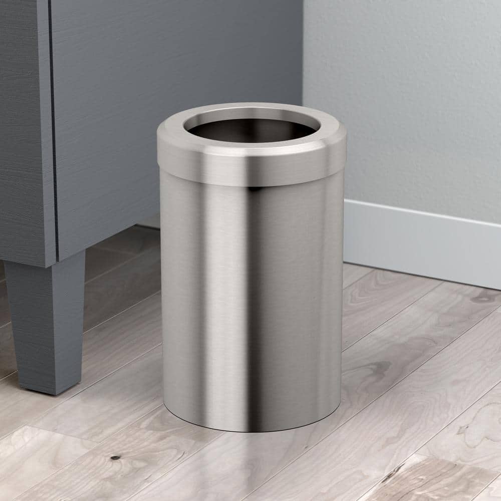 Satin Nickel Round Stainless Steel 3.2 Gallon Waste Basket
