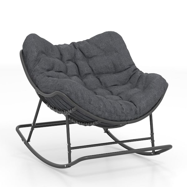 YIYEKE Oversized Metal Outdoor Rocking Chair with Gray Cushion