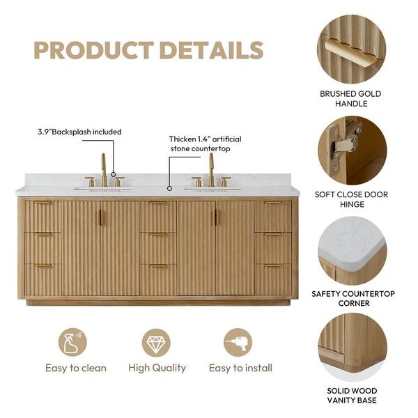 ROSWELL Cádiz 84 in. W. x 22 in. D x 34 in. H Double Bath Vanity