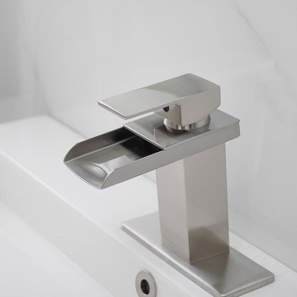 Brushed Nickel Single-Handle Waterfall Bathroom Faucet with Pop-Up Drain