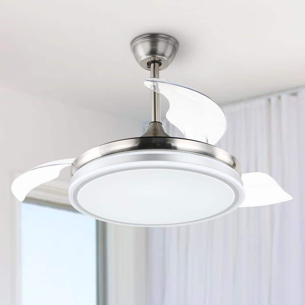 Bella Depot 42 in. LED Chrome Retractable Ceiling Fan with Light and ...