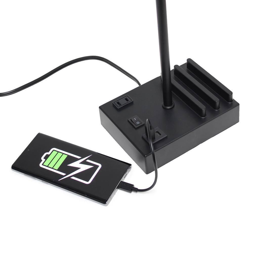 15.3" Black and White Adjustable Nightstand Lamp with USB Ports