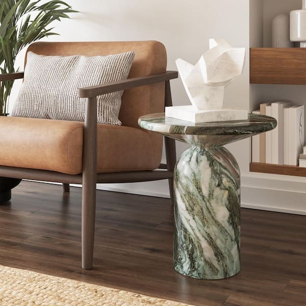 Wels 17.5 in. Stone Specialty Shape Green Marble End Table