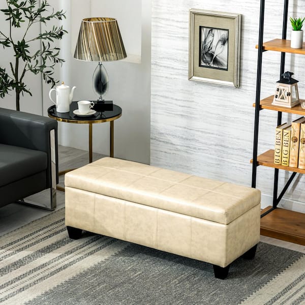 Medora Sand Faux Leather Lift-Top Storage Ottoman Bench