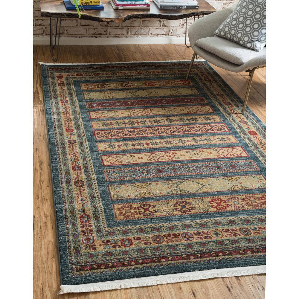 Handmade Rectangular Easy-Care Blue Geometric Synthetic Rug