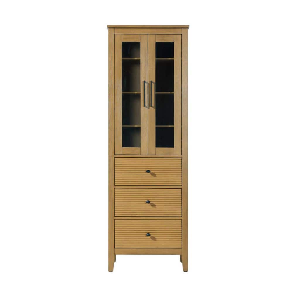 24 in. W x 18 in. D x 72 in. H Brown Freestanding Linen Cabinet in Honey Teak