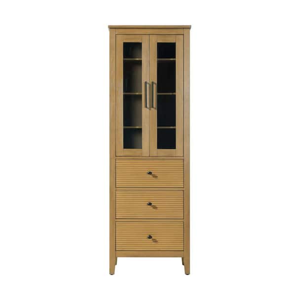 24 in. W x 18 in. D x 72 in. H Brown Freestanding Linen Cabinet in Honey Teak