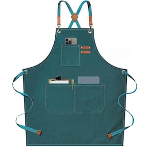 Grilling Aprons for Men Women with Large Pockets, Cotton Canvas Cross Back Adjustable Work Apron, Dark Green