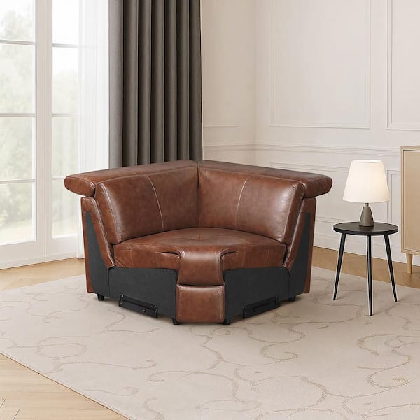 Tellot Brown Leather Corner Seat Arm Chair