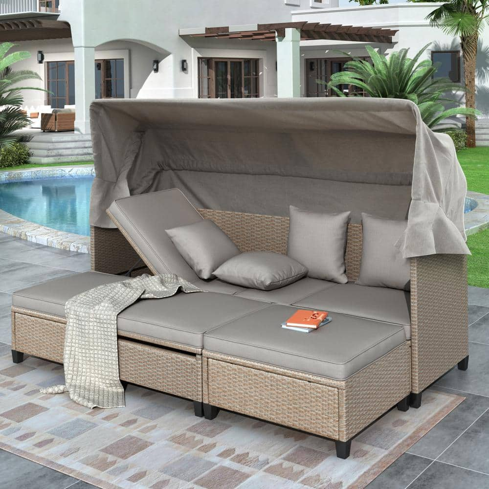 Nestfair Brown 4-Piece UV-Proof Resin Wicker Outdoor Patio Sectional ...