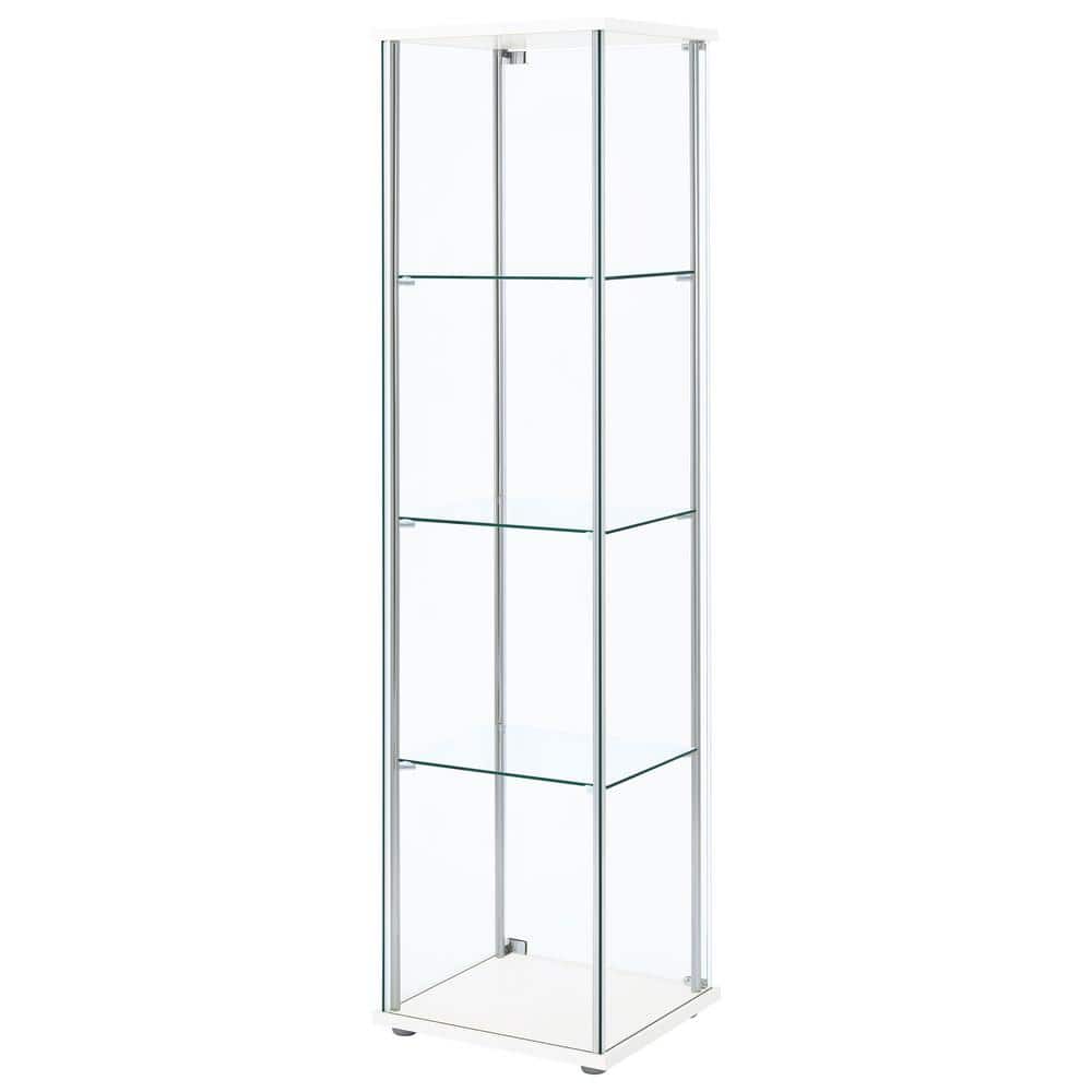 Sleek White and Chrome 4-Shelf Tall Curio Cabinet